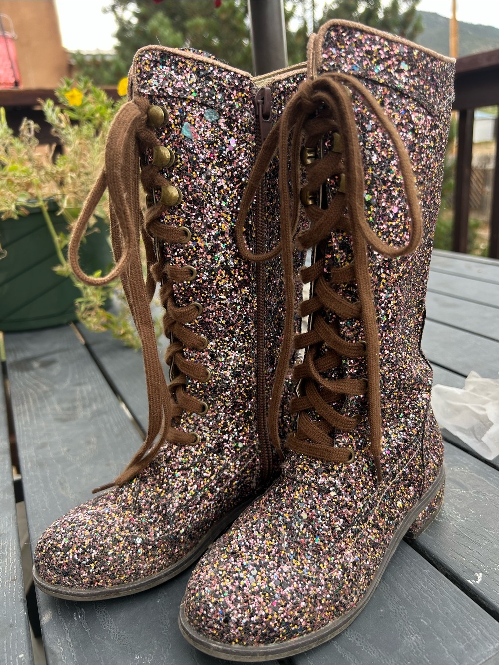 Joyfolie Keiko Girls Multicolor Glitter Lace-Up Combat Boots